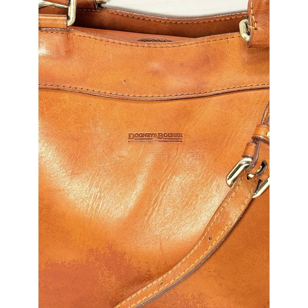 Dooney Bourke Alto Leather Satchel Saddle Shoulder Bag Cognac Brown‎ Italy Large